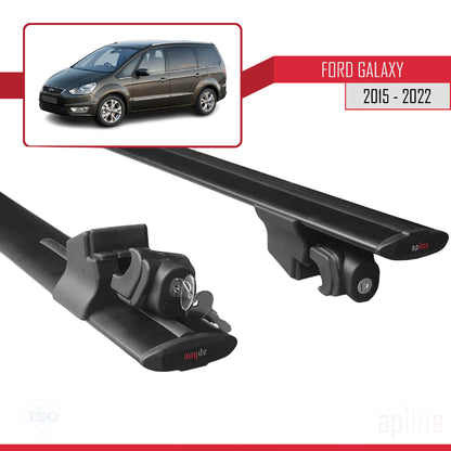 Compatible avec Ford Galaxy 2 (CD390) 2015-2022 HOOK Model Barres de Toit Railing Porte-Bagages de Voiture Noir Aluminium 2 Barres