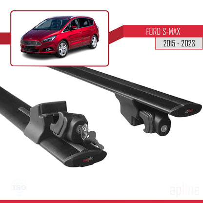 Compatible avec Ford S-Max 2 (CD539) 2015-2023 HOOK Model Barres de Toit Railing Porte-Bagages de Voiture Noir Aluminium 2 Barres