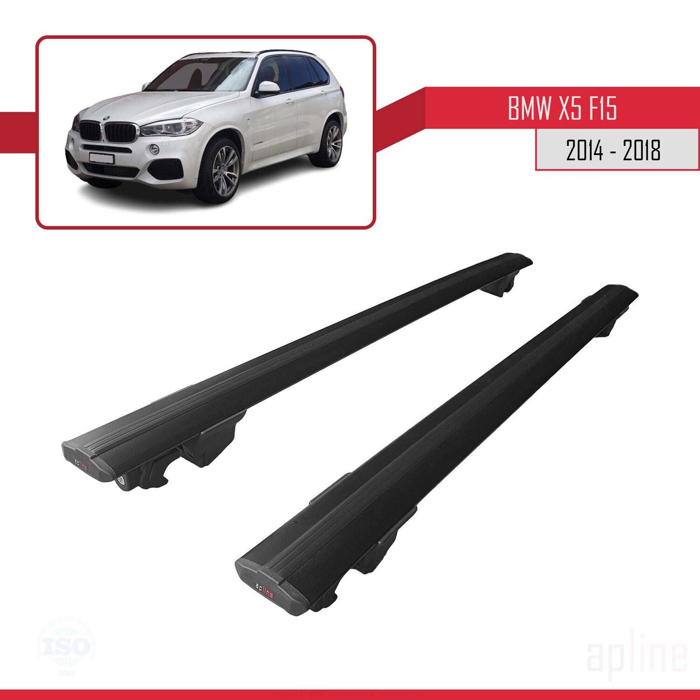 Compatible avec BMW X5 (F15) 2014-2018 HOOK Model Barres de Toit Railing Porte-Bagages de Voiture Noir Aluminium 2 Barres