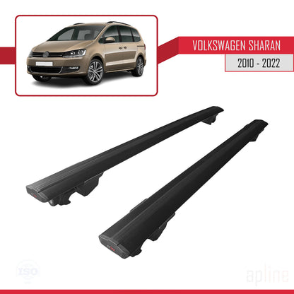 Compatible avec Volkswagen Sharan 2 (7N) 2010-2022 HOOK Model Barres de Toit Railing Porte-Bagages de Voiture Noir Aluminium 2 Barres