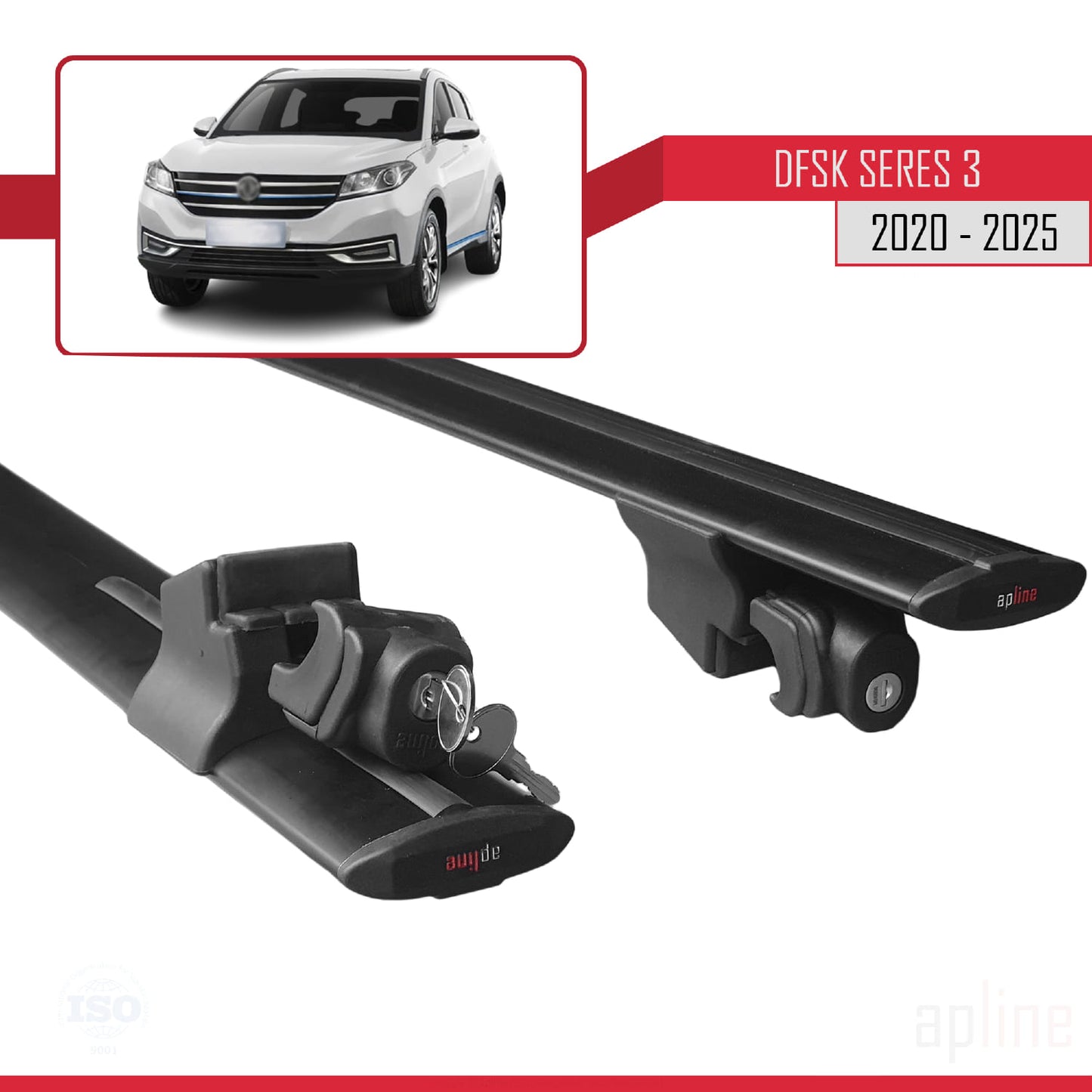 Compatible avec DFSK Seres 3 2021-2024 HOOK Model Barres de Toit Railing Porte-Bagages de Voiture Noir Aluminium 2 Barres