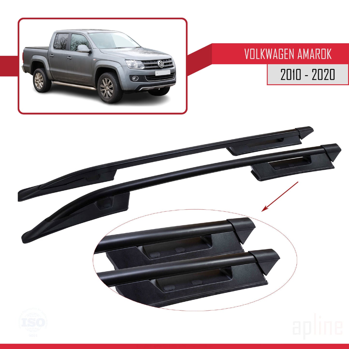 Dakrails Compatible met Volkswagen Amarok (2F) 2010-2020 (Korte Wielbasis L1/H1) Dakdrager Bagagedrager Zwart