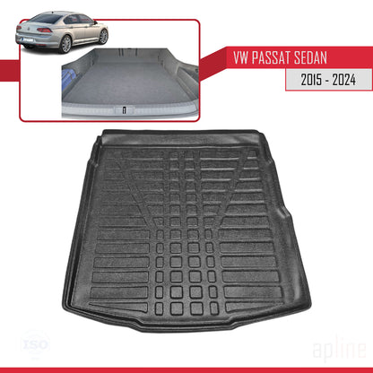 Compatible avec Volkswagen Passat B8 (3G) 2015-2022 Flexible Tapis de Coffre Plancher de Chargement Noir