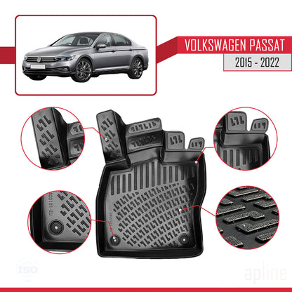 4D Rubbermatten Compatible met Volkswagen Passat B8 (3G) 2015-2022 Zwart