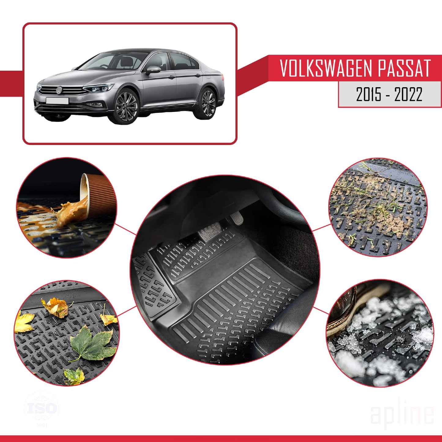 4D Rubbermatten Compatible met Volkswagen Passat B8 (3G) 2015-2022 Zwart