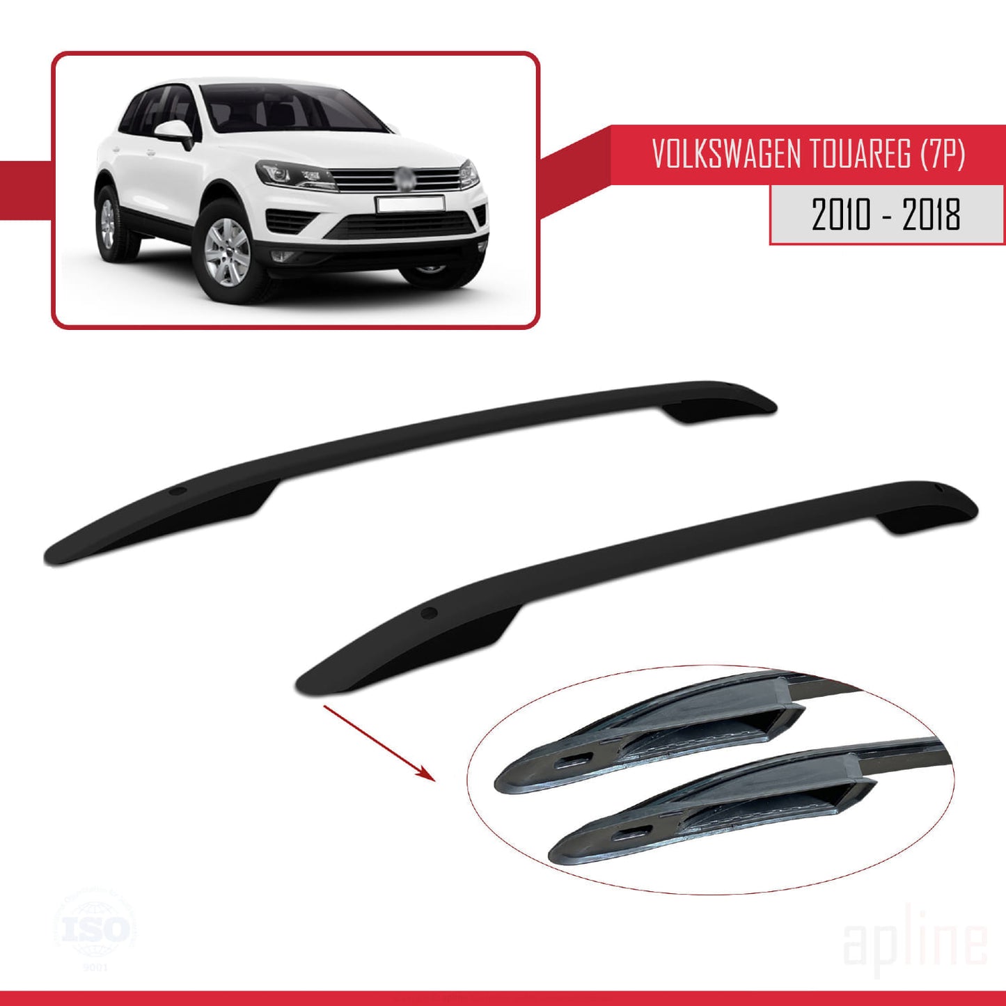 Compatible with Volkswagen Touareg 2 (7P) 2010-2018 (Short Wheelbase L1/H1) Roof Rails Roof Rack Luggage Carrier (Adhesive Model) Black