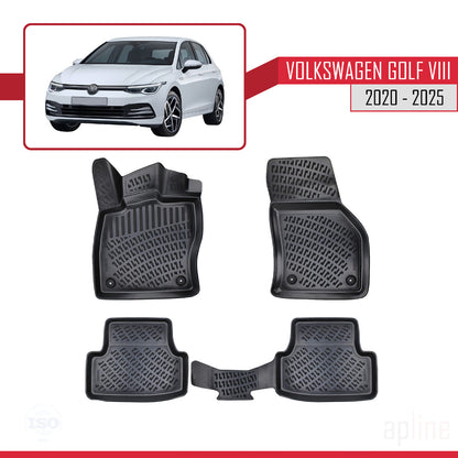 Compatible con Volkswagen Golf 8 (CD1) (Transmisión Manual) 2020-2025 4D Alfombrillas de Goma Negro