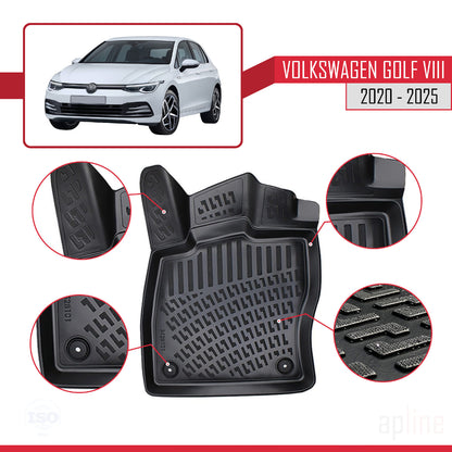 Compatible con Volkswagen Golf 8 (CD1) (Transmisión Manual) 2020-2025 4D Alfombrillas de Goma Negro