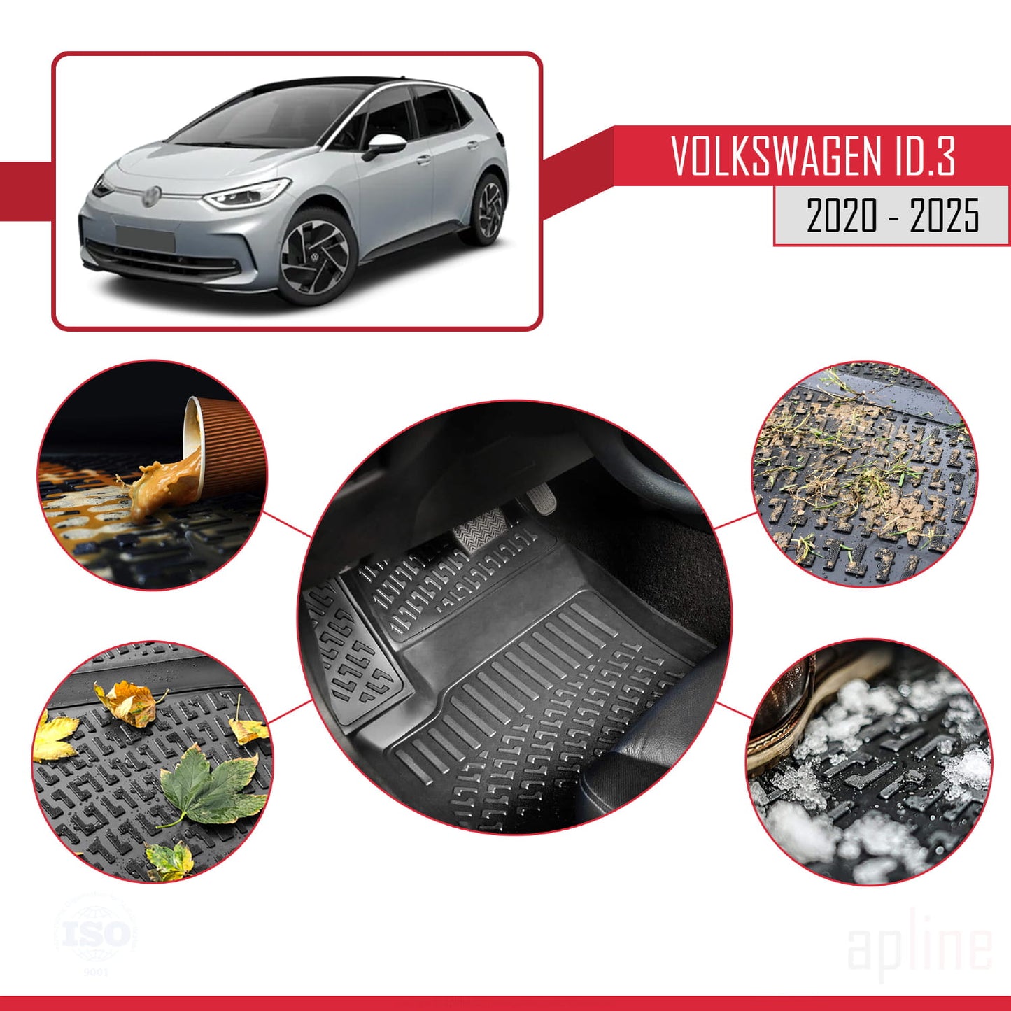 4D Rubbermatten Compatible met Volkswagen ID.3 (Elektrik) 2020-2025 Zwart