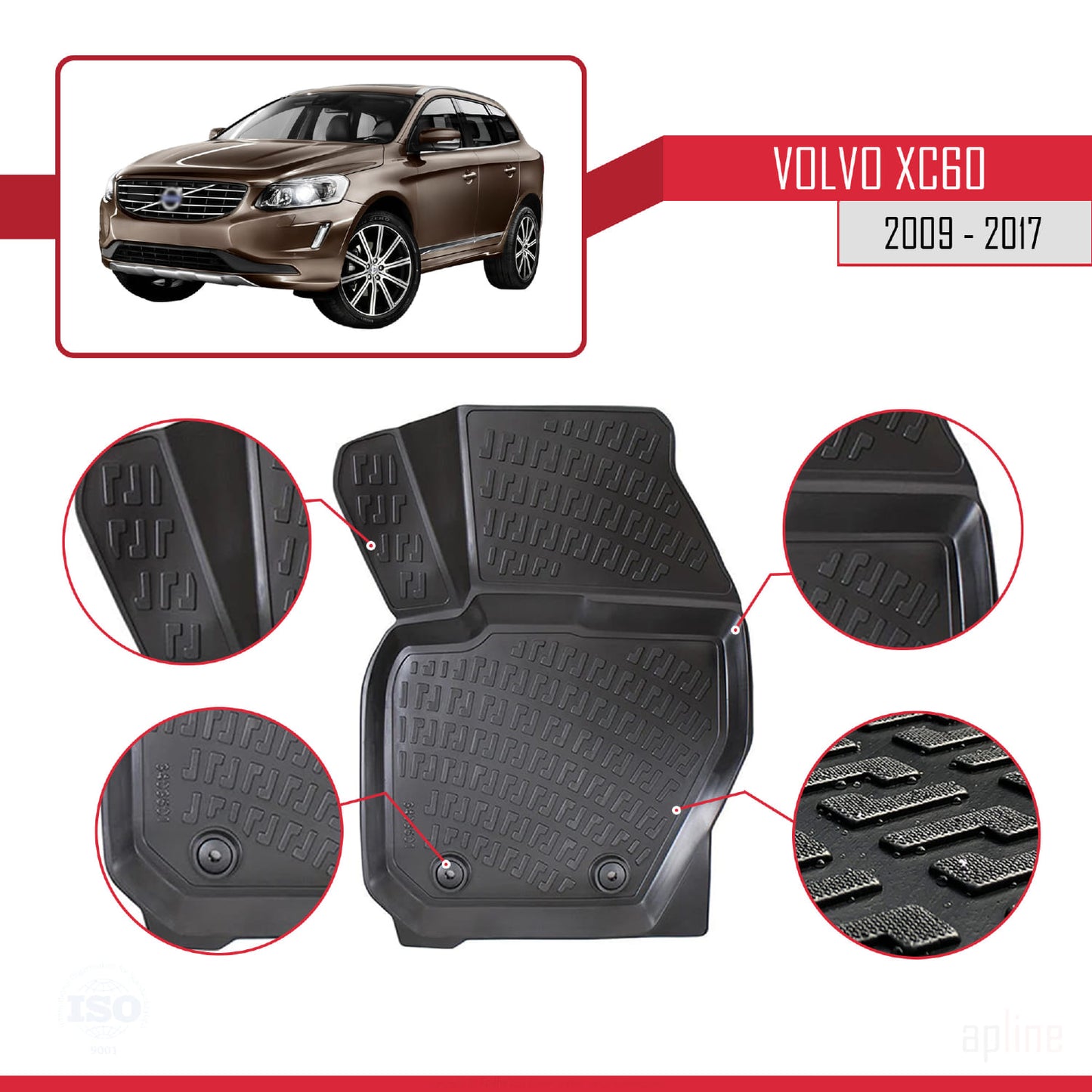 4D Rubbermatten Compatible met Volvo XC60 2009-2017 Zwart