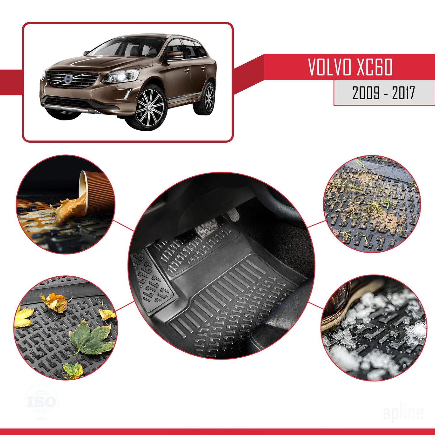 4D Rubbermatten Compatible met Volvo XC60 2009-2017 Zwart