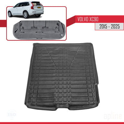 Compatibile con Volvo XC90 II (7 Koltuk) 2015-2023 Flessibile Vasca Baule Piano di Carico Tappetino Bagagliaio Nero