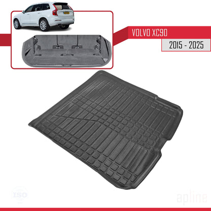 Compatibile con Volvo XC90 II (7 Koltuk) 2015-2023 Flessibile Vasca Baule Piano di Carico Tappetino Bagagliaio Nero