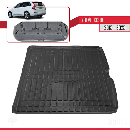 Compatibile con Volvo XC90 II (7 Koltuk) 2015-2023 Flessibile Vasca Baule Piano di Carico Tappetino Bagagliaio Nero