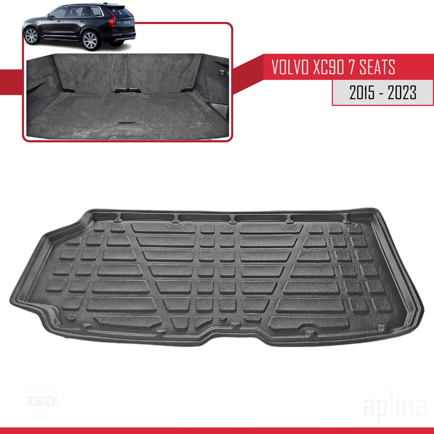Tapis de Coffre pour Volvo XC90 (7 Siège) 2016-2023 Flexible NOIR