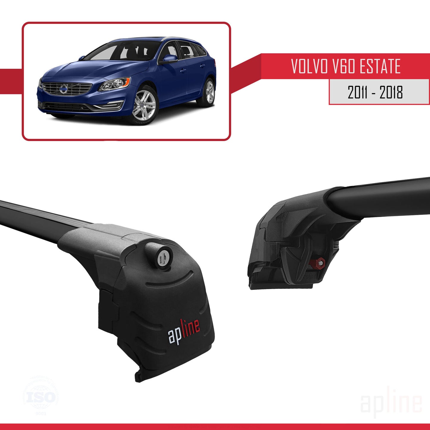 Kompatibel mit Volvo V60 2011-2018 ACE-2 Relingträger Dachträger Auto Gepäckträger Schwarz Aluminium 2 Stangen