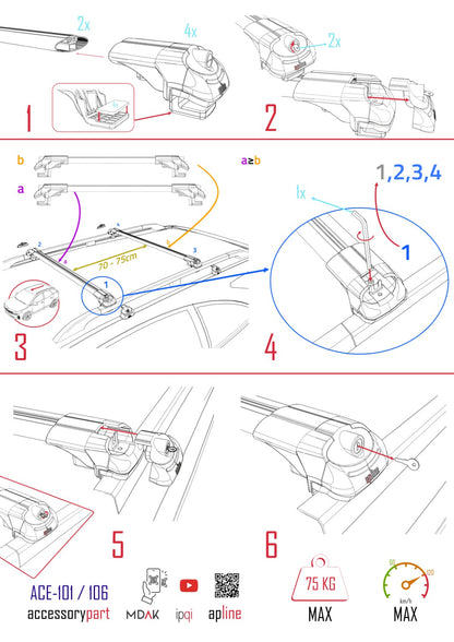 Kompatibel mit Nissan X-Trail 3 (T32) 2014-2021 ACE-1 Relingträger Dachträger Auto Gepäckträger Schwarz Aluminium 2 Stangen