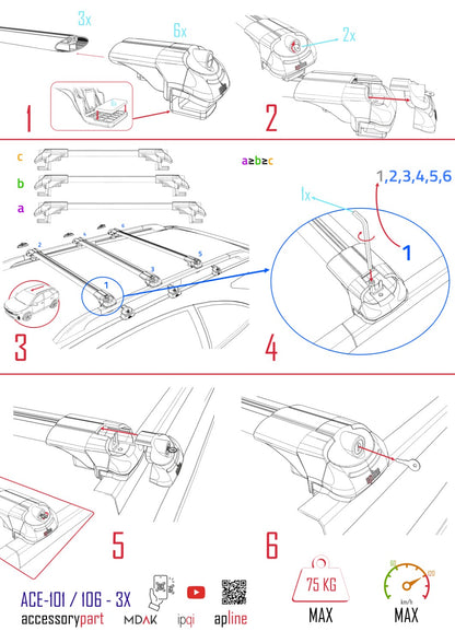 ACE-1 Dakdrager bagagedrager compatibel met Lada Largus 2012-2025 Spoorstaven Grijs Aluminium 3 Staven