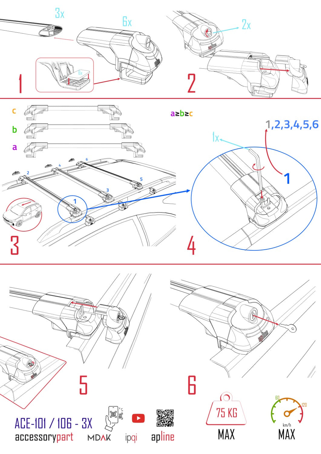 Compatible with Citroen C5 Aircross 2018-2025 ACE-1 Car Roof Rack Cross Bar Grey Aluminium 3 Bars