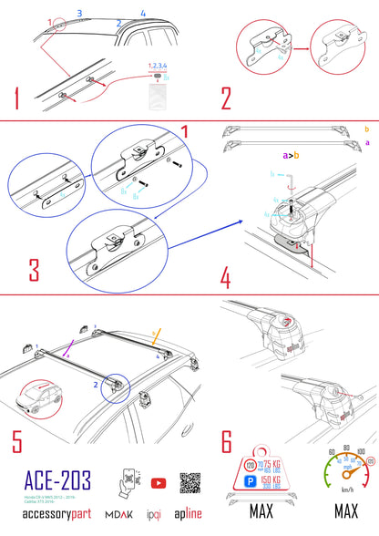 Compatibile con Honda CR-V 4 2012-2016 ACE-2 Barre Tetto Portapacchi Auto Barre Portatutto Grigo Alluminio 2 Barre