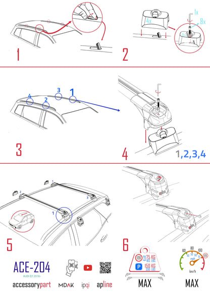 Compatibile con Q7 (4M) 2016-2025 ACE-2 Barre Tetto Portapacchi Auto Barre Portatutto Grigo Alluminio 2 Barre