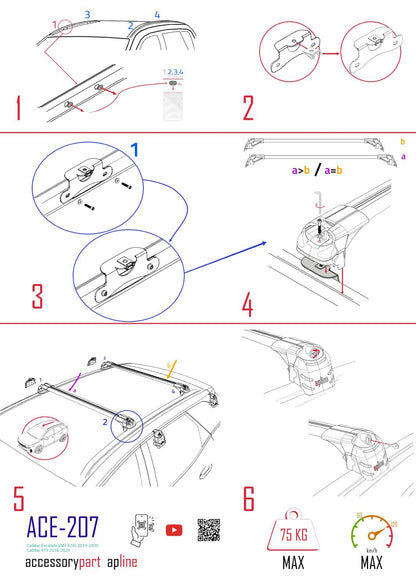 Compatibile con Cadillac XT5 2017-2024 ACE-2 Barre portatutto per auto Portapacchi in alluminio nero 2 barre