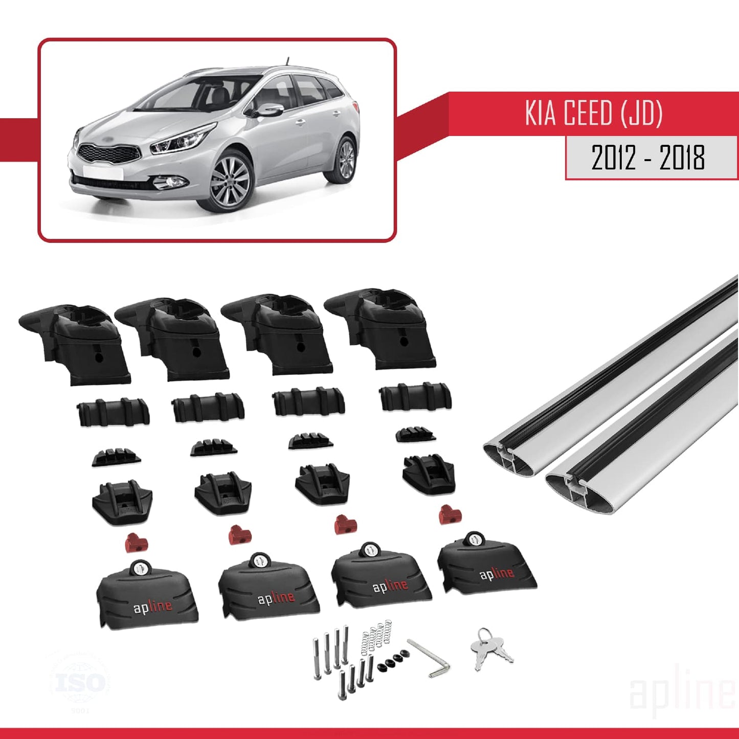 Compatible avec Kia Ceed 2 (JD) Break 2013-2018 ACE-2 Barres de Toit Railing Porte-Bagages de Voiture Gris Aluminium 2 Barres