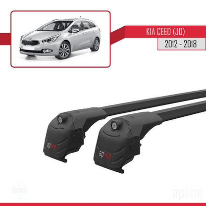 Compatible avec Kia Ceed 2 (JD) Break 2013-2018 ACE-2 Barres de Toit Railing Porte-Bagages de Voiture Noir Aluminium 2 Barres