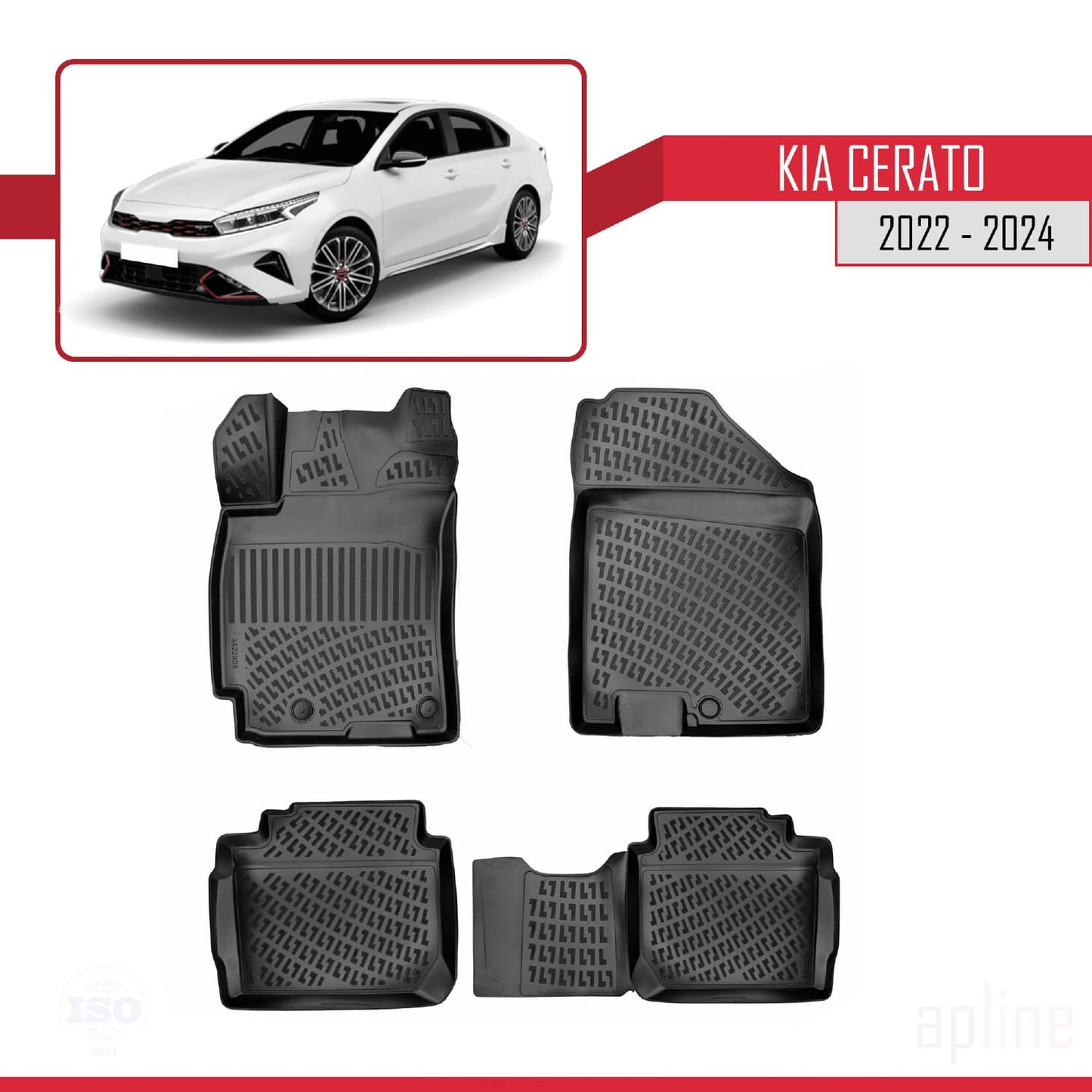 Compatible con Kia Cerato 2022-2024 4D Alfombrillas de Goma Negro