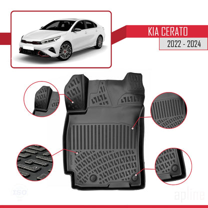 Compatible con Kia Cerato 2022-2024 4D Alfombrillas de Goma Negro