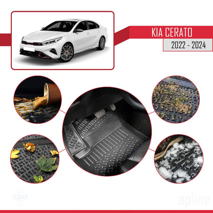 Compatible con Kia Cerato 2022-2024 4D Alfombrillas de Goma Negro