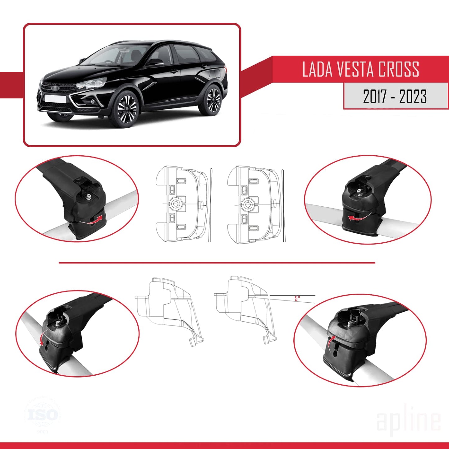 Compatible avec Lada Vesta/Cross Break 2017-2023 ACE-2 Barres de Toit Railing Porte-Bagages de Voiture Noir Aluminium 2 Barres