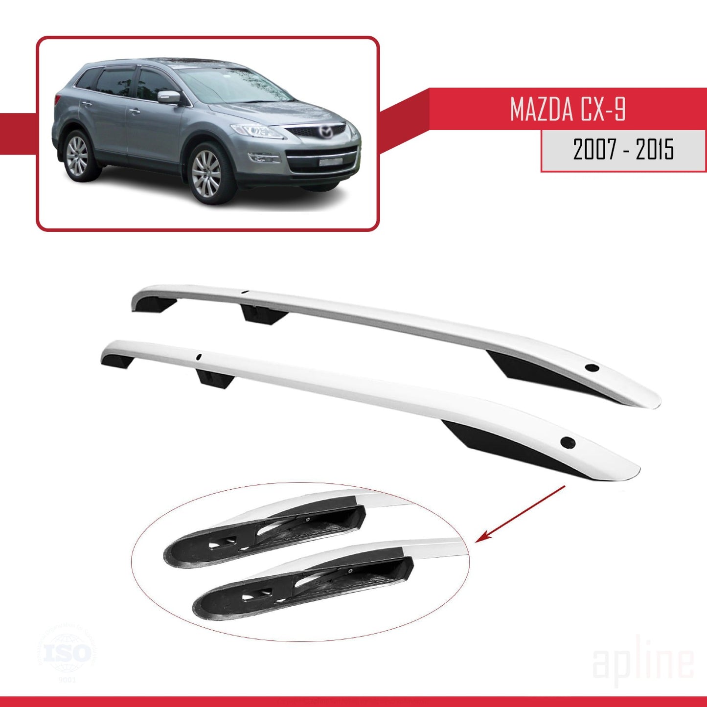 Kompatibel mit Mazda CX-9 I (TB) 2007-2015 (Kurzer Radstand L1/H1) Dachreling Dachträger Gepäckträger Grau