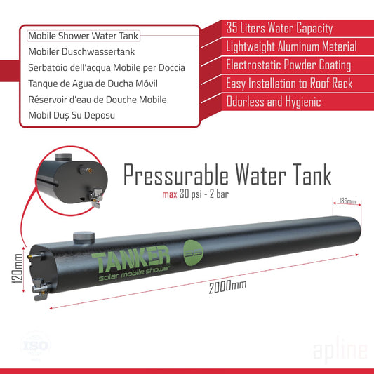 Tanker Solar Shower 35 Liter Pressurizable Shower Tank