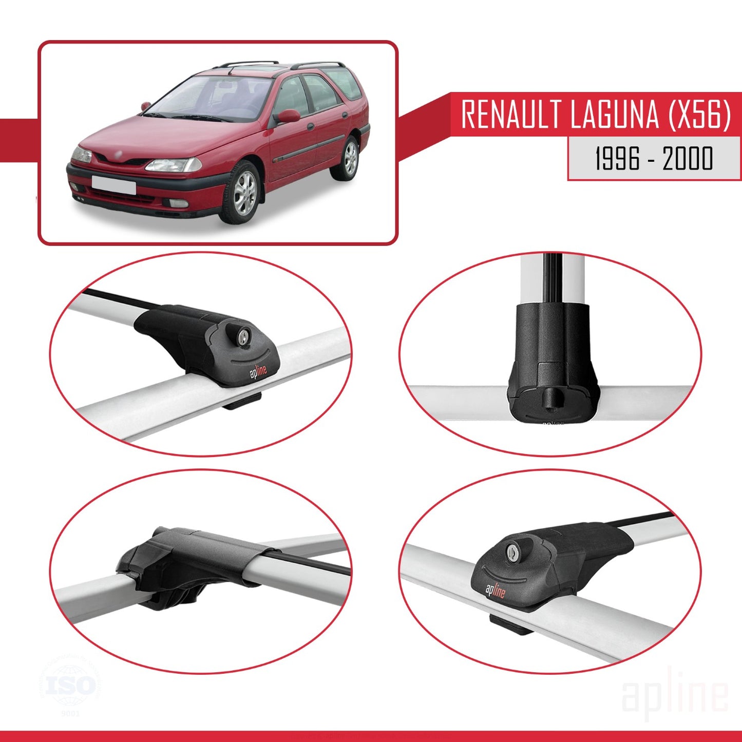 ACE-1 Dakdrager bagagedrager compatibel met Renault Laguna (X56) 1996-200 Spoorstaven Grijs Aluminium 3 Staven