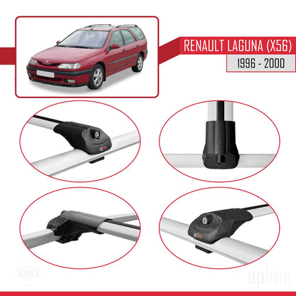 ACE-1 Dakdrager bagagedrager compatibel met Renault Laguna (X56) 1996-200 Spoorstaven Grijs Aluminium 2 Staven