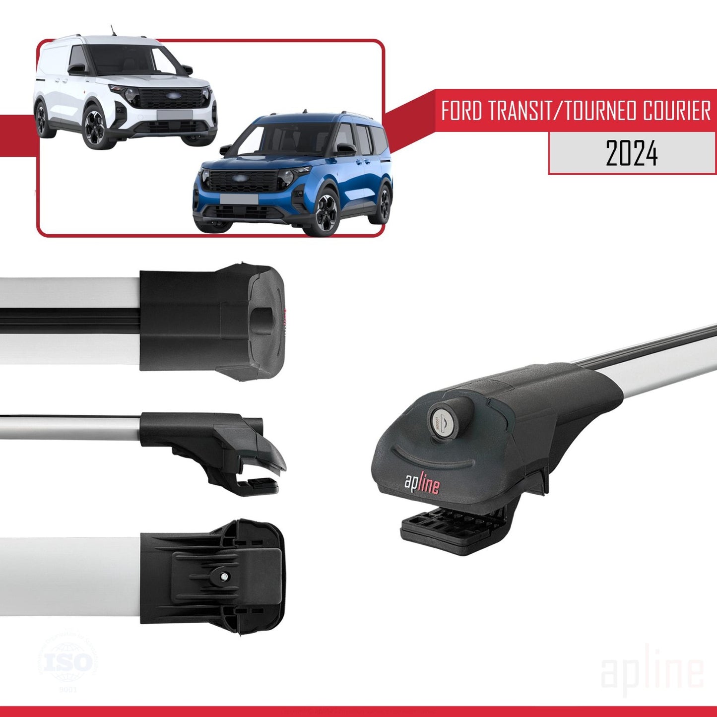 Compatible avec Ford Transit / Tourneo Courier 2024-2025 ACE-1 Barres de Toit Railing Porte-Bagages de Voiture Gris Aluminium 2 Barres