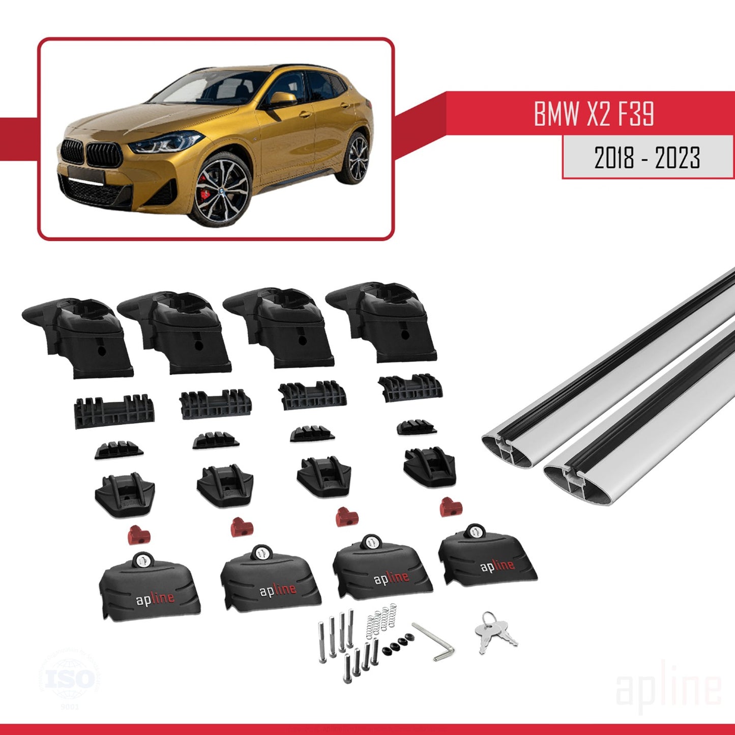 Compatible avec BMW X2 (F39) 2018-2023 ACE-2 Barres de Toit Railing Porte-Bagages de Voiture Gris Aluminium 2 Barres