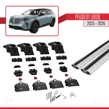 Compatible avec Peugeot 5008 2025-2026 ACE-2 Barres de Toit Railing Porte-Bagages de Voiture Gris Aluminium 2 Barres
