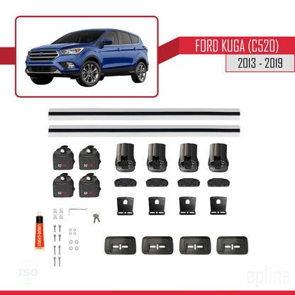 ACE-3 Dakdrager bagagedrager compatibel met Ford Kuga (C520) 2013-2019 Spoorstaven Grijs Aluminium 2 Staven
