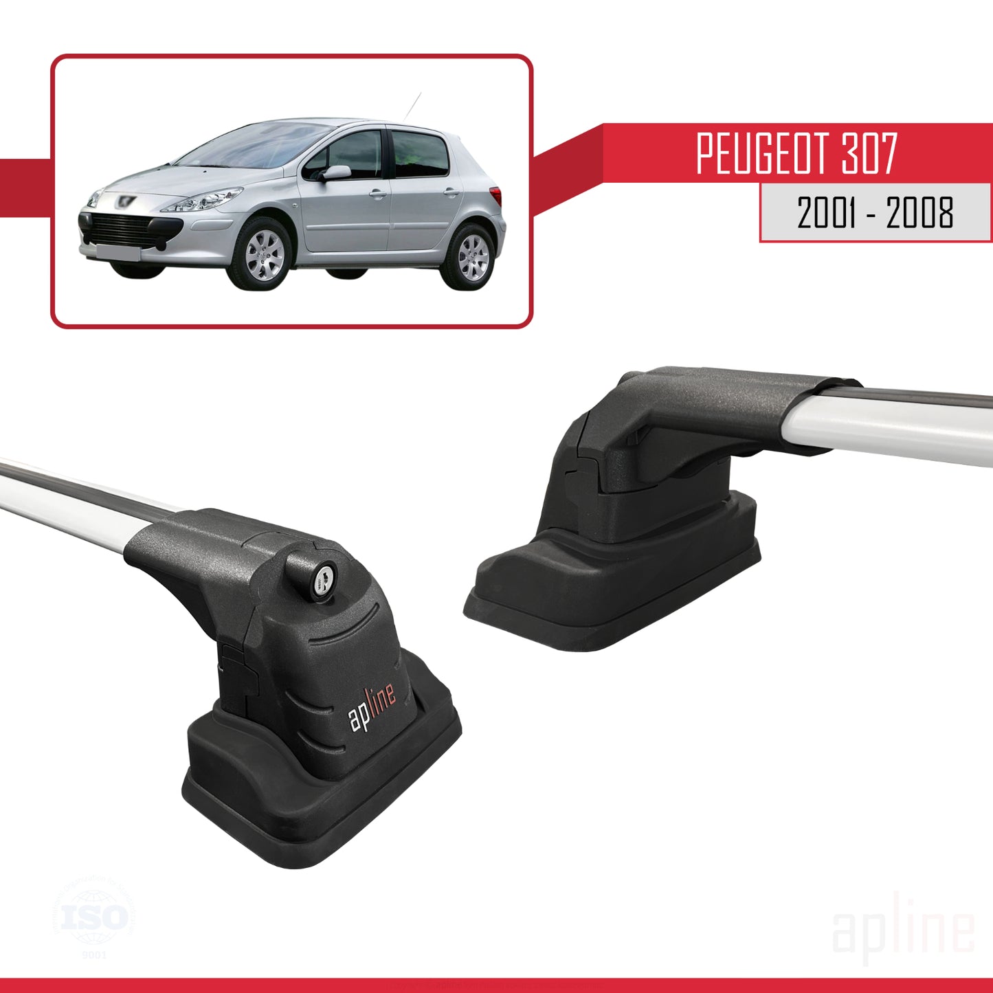 Compatibile con Peugeot 307 2001-2008 ACE-3 Barre Tetto Portapacchi Auto Barre Portatutto Grigo Alluminio 2 Barre