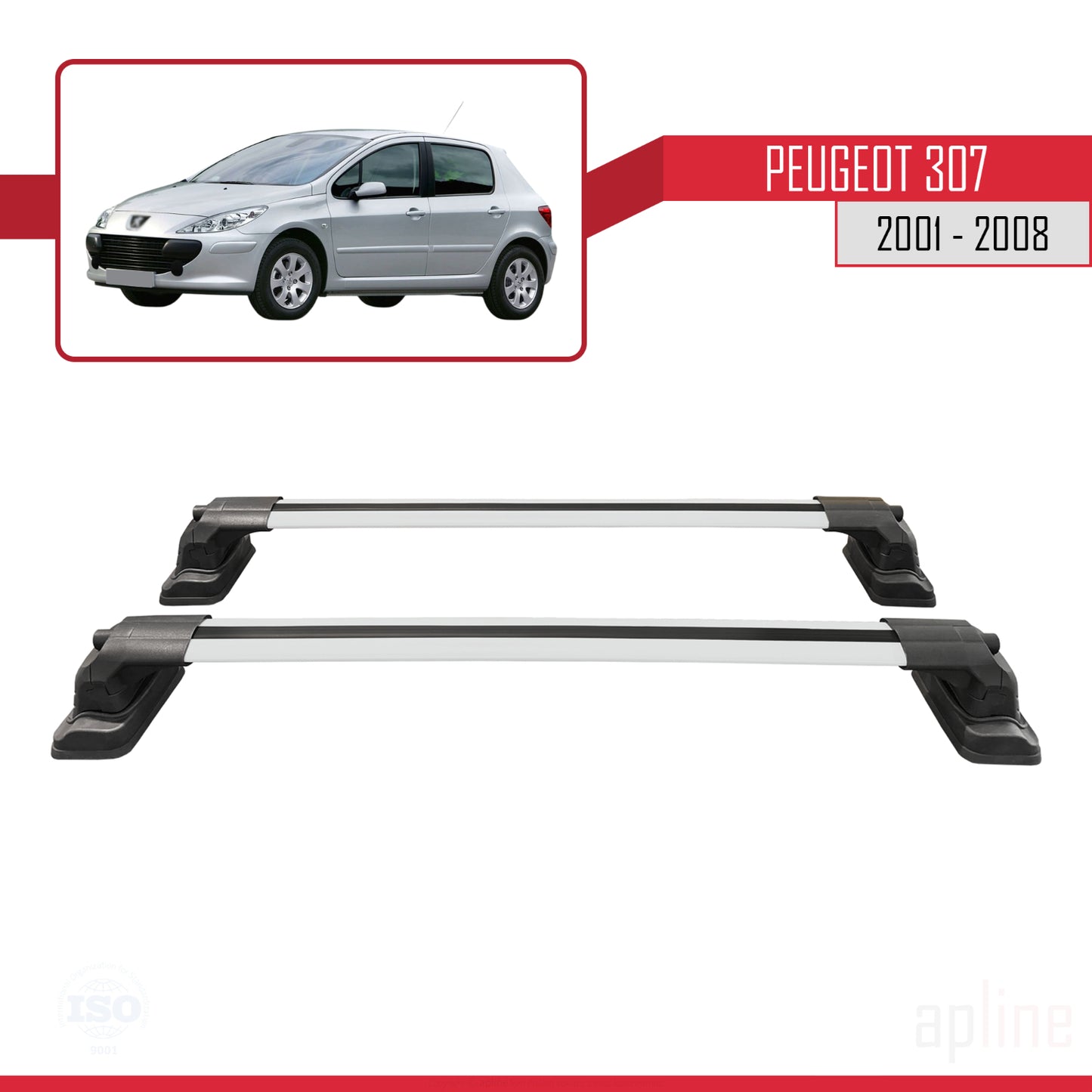 Compatibile con Peugeot 307 2001-2008 ACE-3 Barre Tetto Portapacchi Auto Barre Portatutto Grigo Alluminio 2 Barre