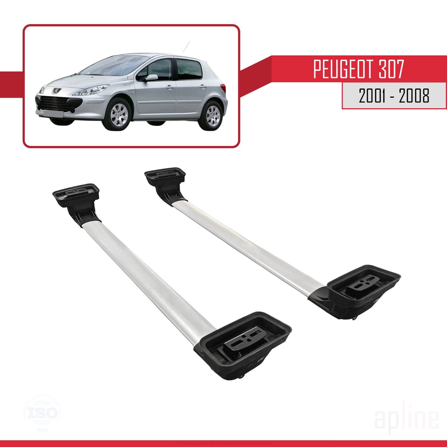 Compatibile con Peugeot 307 2001-2008 ACE-3 Barre Tetto Portapacchi Auto Barre Portatutto Grigo Alluminio 2 Barre
