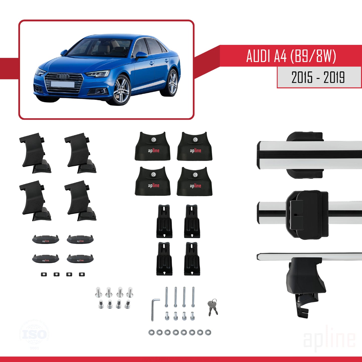 Compatible avec A4 (B9) Pre-Facelift 2016-2019 ACE-4 Barres de Toit Railing Porte-Bagages de Voiture Gris Aluminium 2 Barres