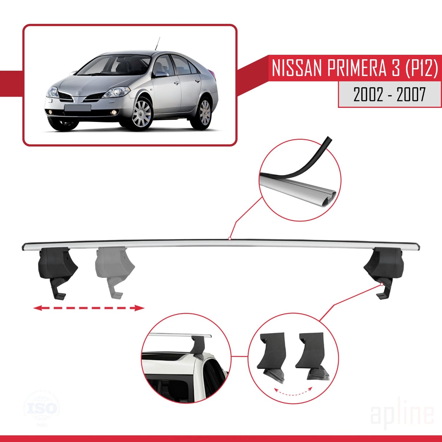 Compatibile con Nissan Primera 3 (P12) 2002-2007 ACE-4 Barre Tetto Portapacchi Auto Barre Portatutto Grigo Alluminio 2 Barre