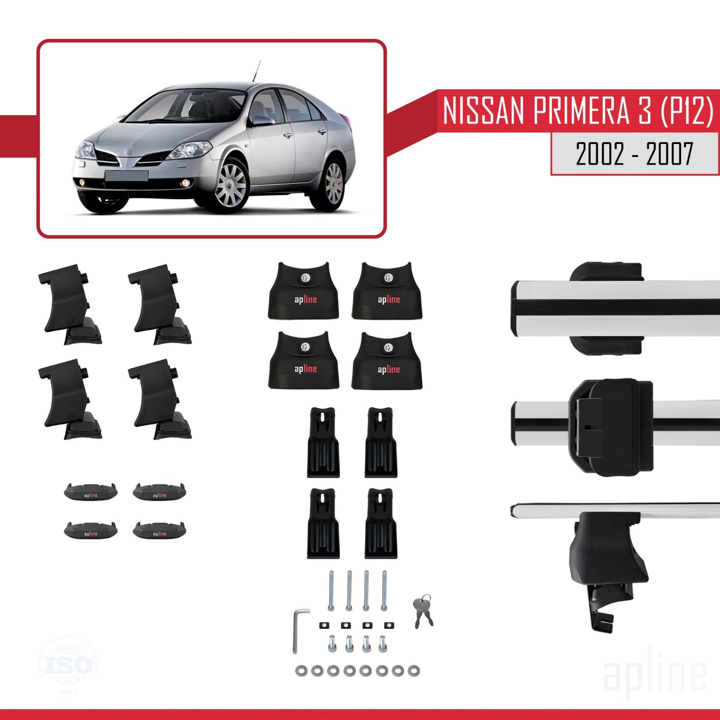 Compatibile con Nissan Primera 3 (P12) 2002-2007 ACE-4 Barre Tetto Portapacchi Auto Barre Portatutto Grigo Alluminio 2 Barre