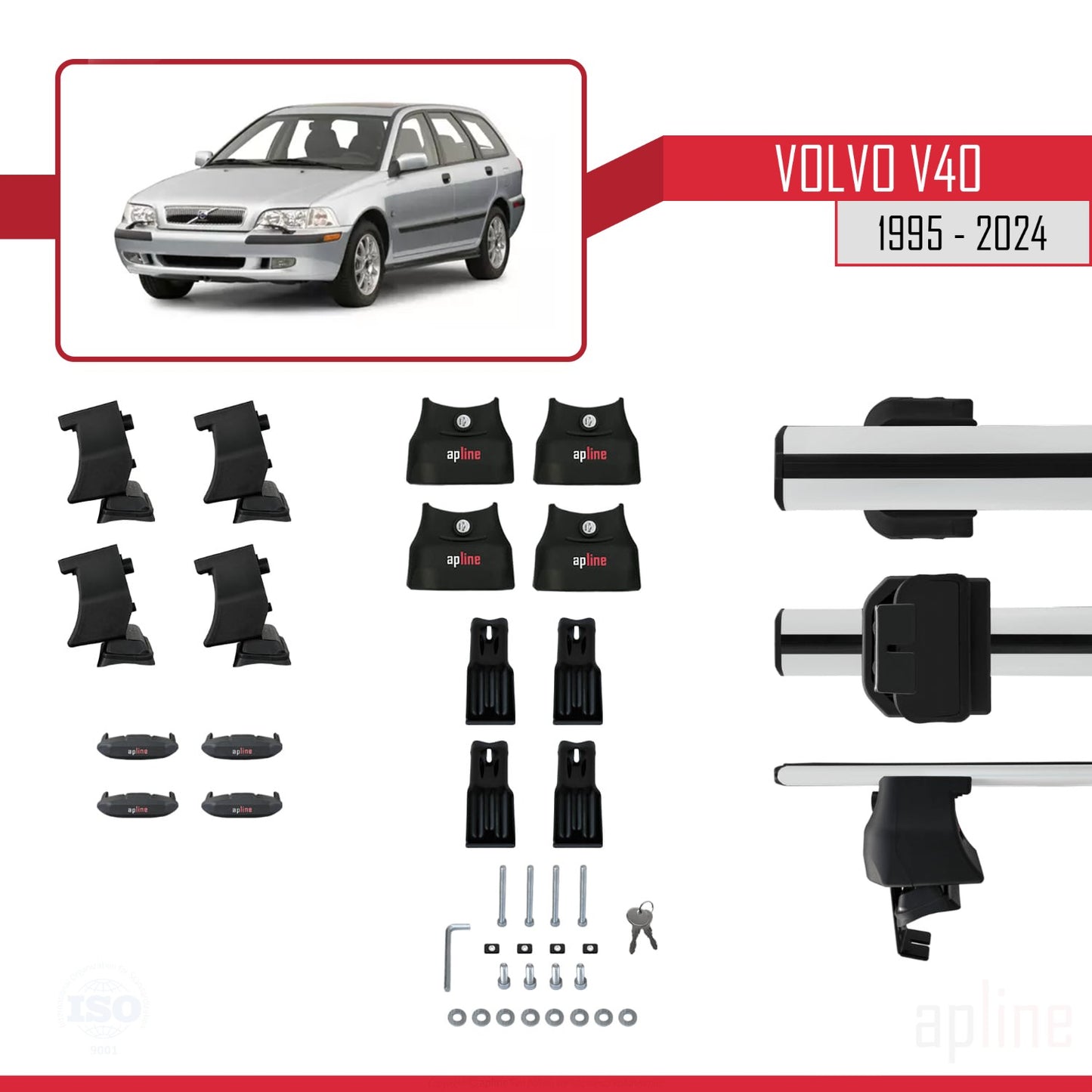 Compatible con Volvo V40 1995-2004 ACE-4 Barras de Techo Auto Portaequipajes Barras Transversales Gris Aluminio 2 Barras