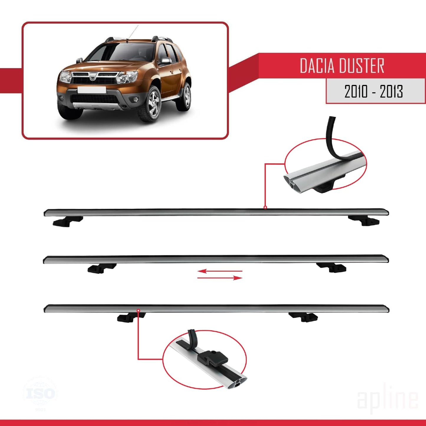 Compatible avec Dacia Duster (HS) Pre-Facelift 2010-2013 BASIC Model Barres de Toit Railing Porte-Bagages de Voiture Gris Aluminium 2 Barres