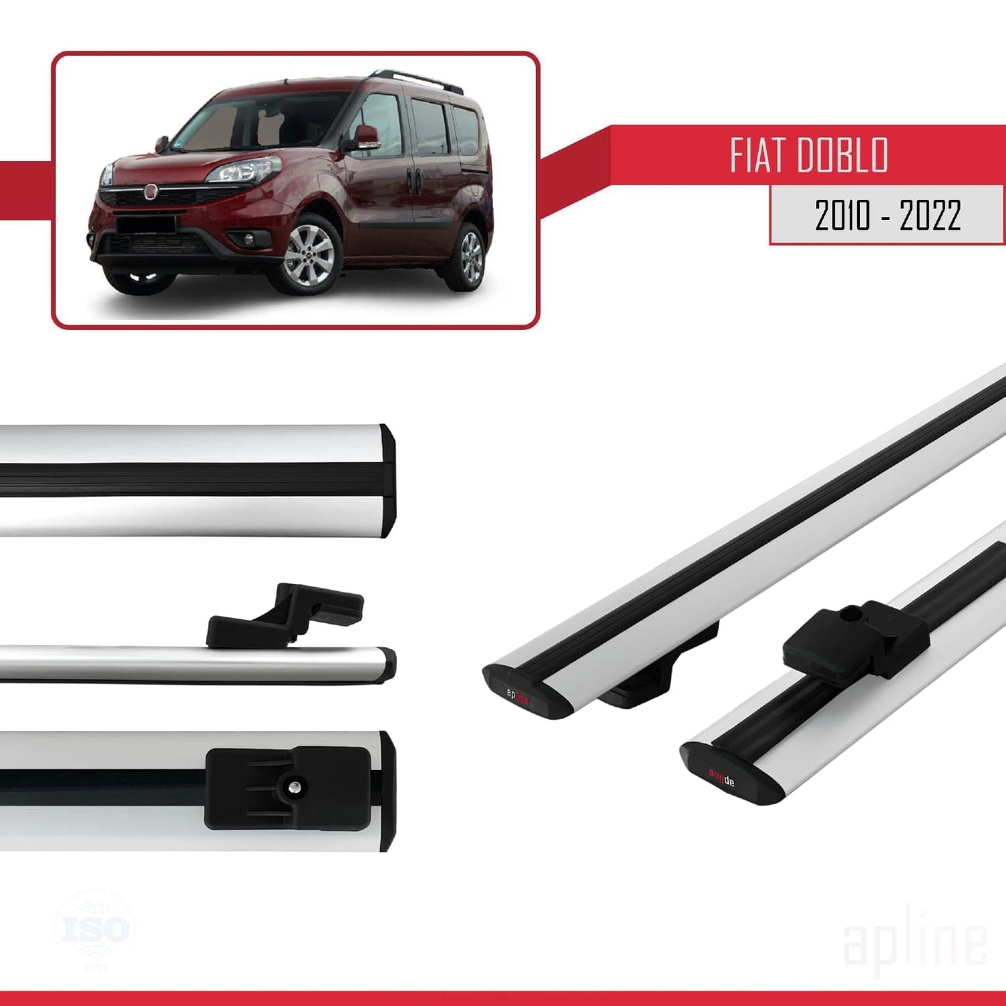 Compatibile con Fiat Doblo 2 2010-2022 modello BASIC Barre portatutto Railing Portapacchi per auto Alluminio grigio 2 barre