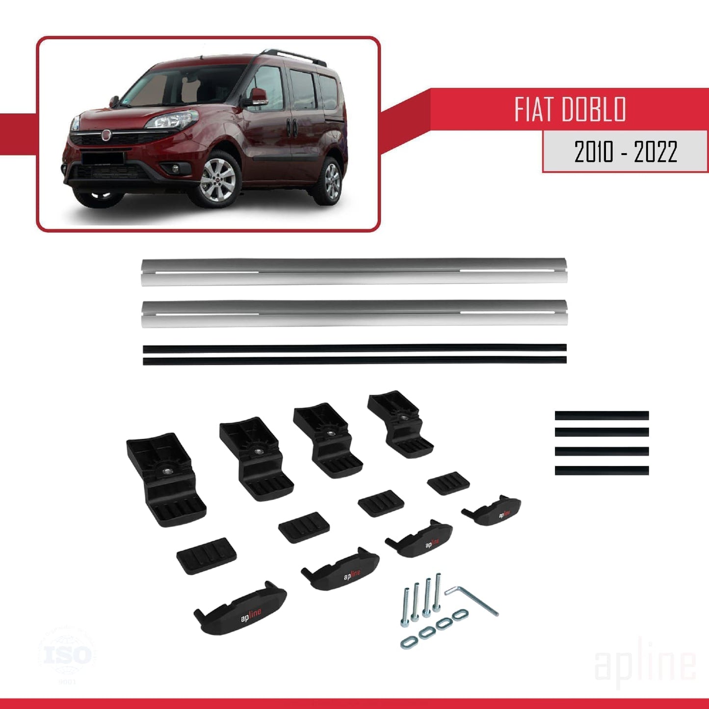 Compatibile con Fiat Doblo 2 2010-2022 modello BASIC Barre portatutto Railing Portapacchi per auto Alluminio grigio 2 barre
